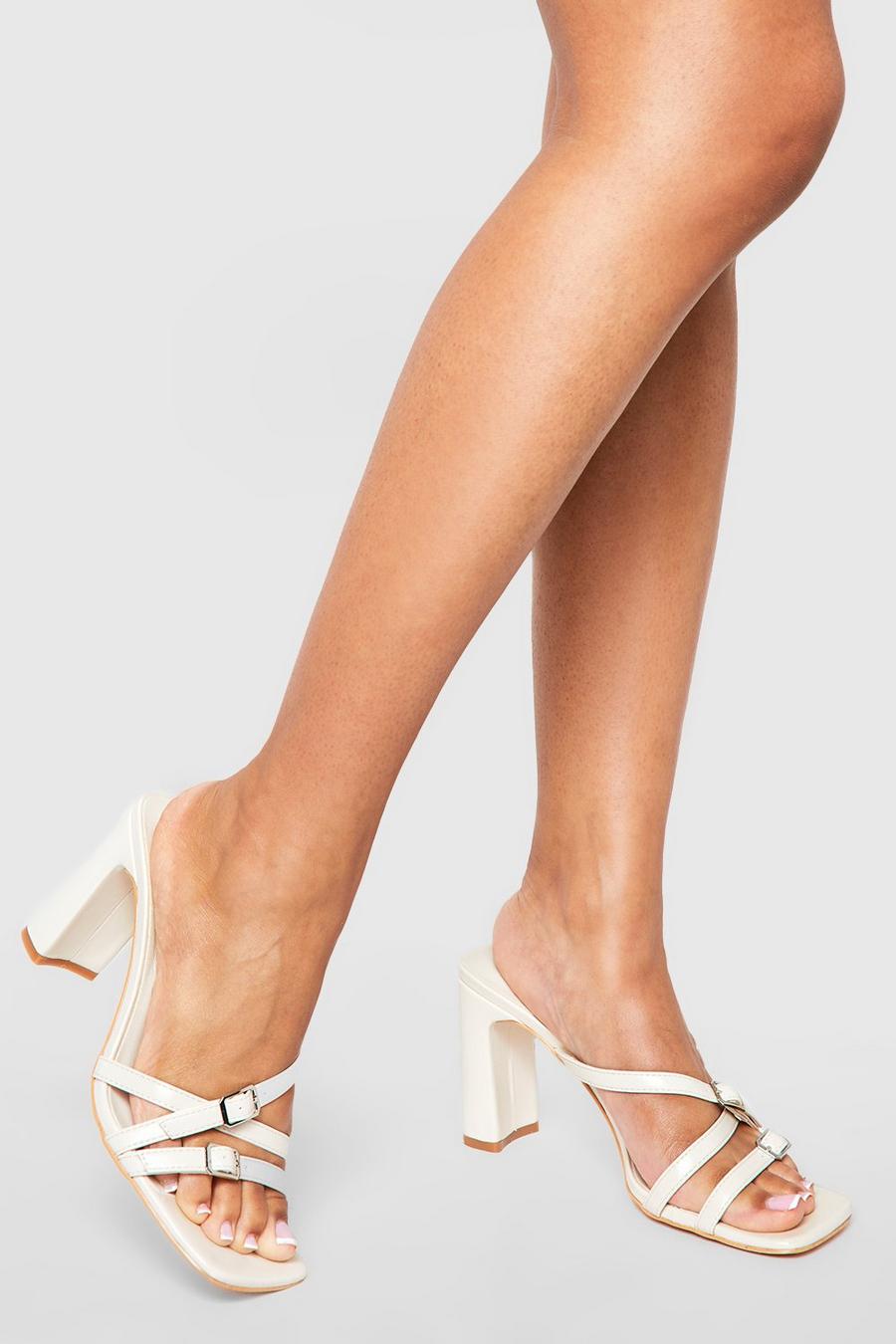 Cream white Wide Fit Buckle Detail Mules 