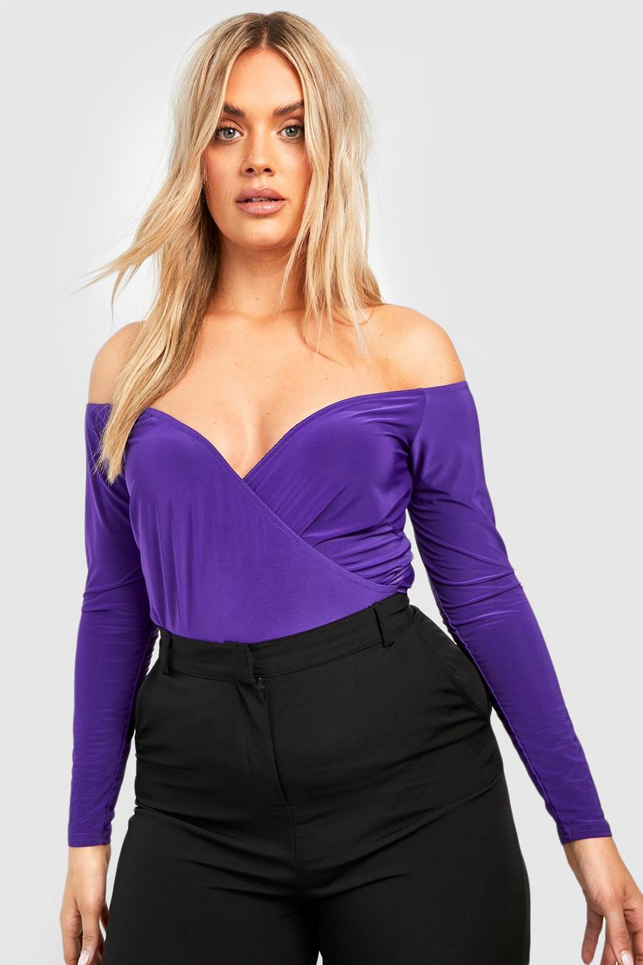 Purple Plus Wrap Bardot Slinky Top image number 1