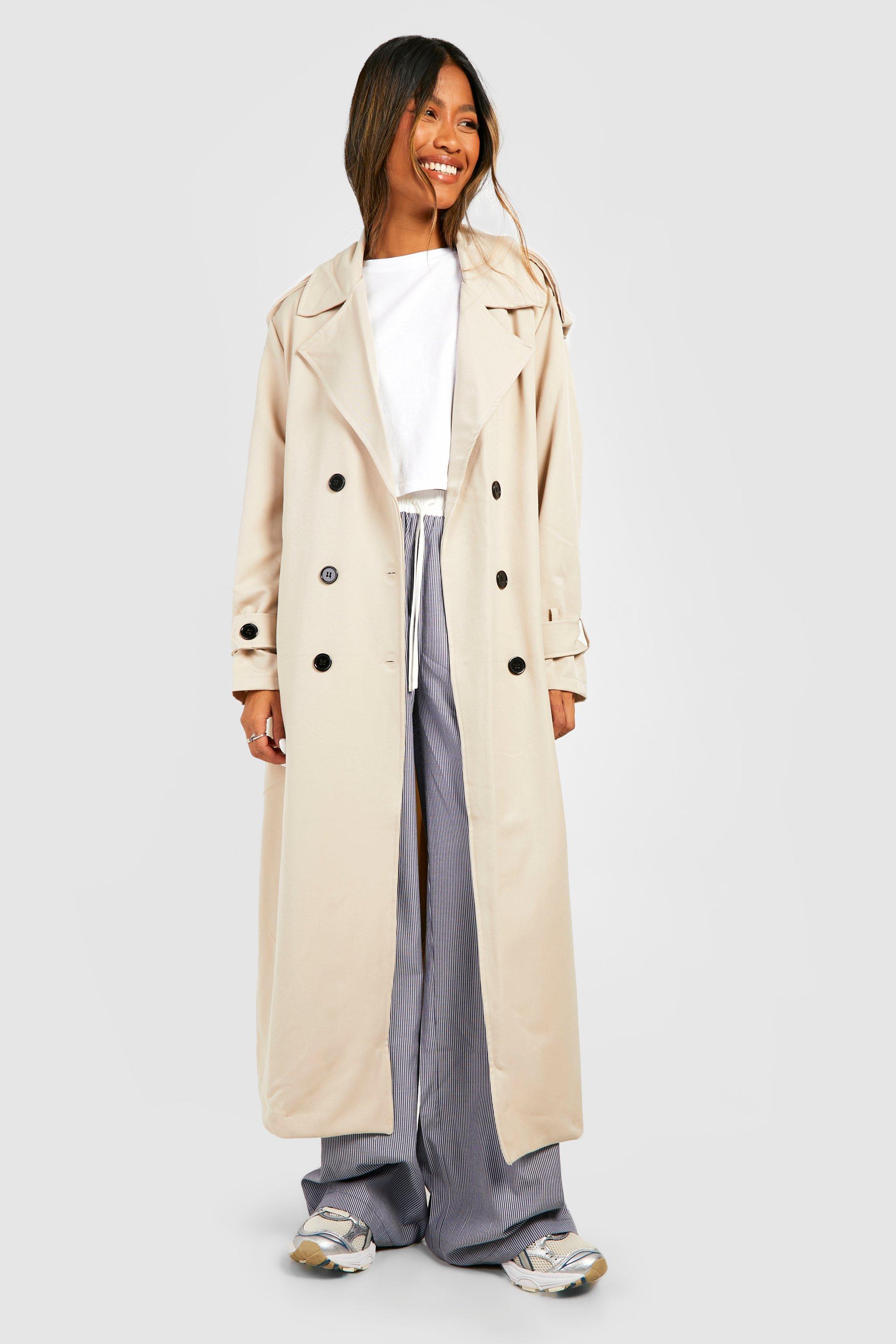 Double Breasted Relaxed Fit Trench Coat, Beige