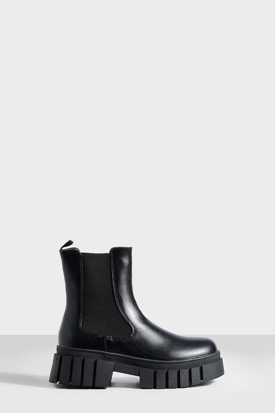 Black Chunky Cleated Sole Chelsea Boots image number 1