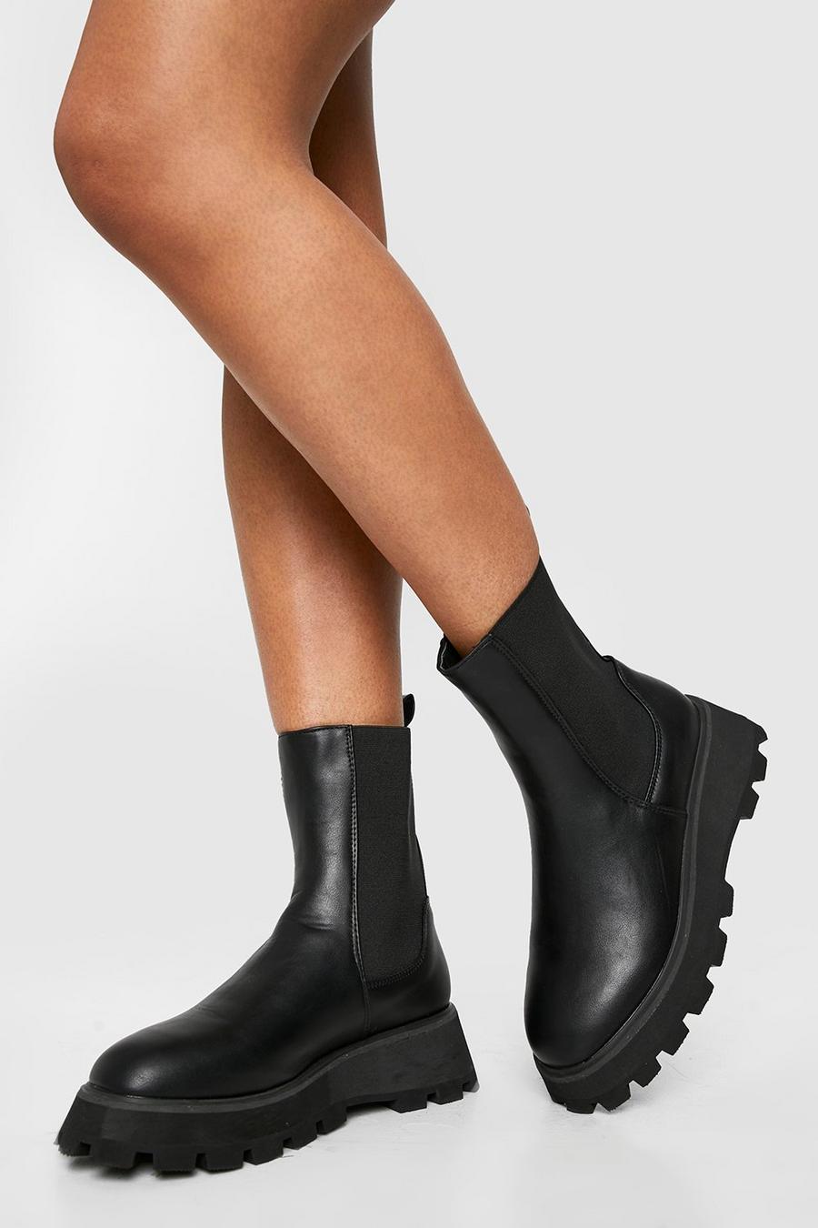 Black Chunky Platform Sole Chelsea Boots image number 1