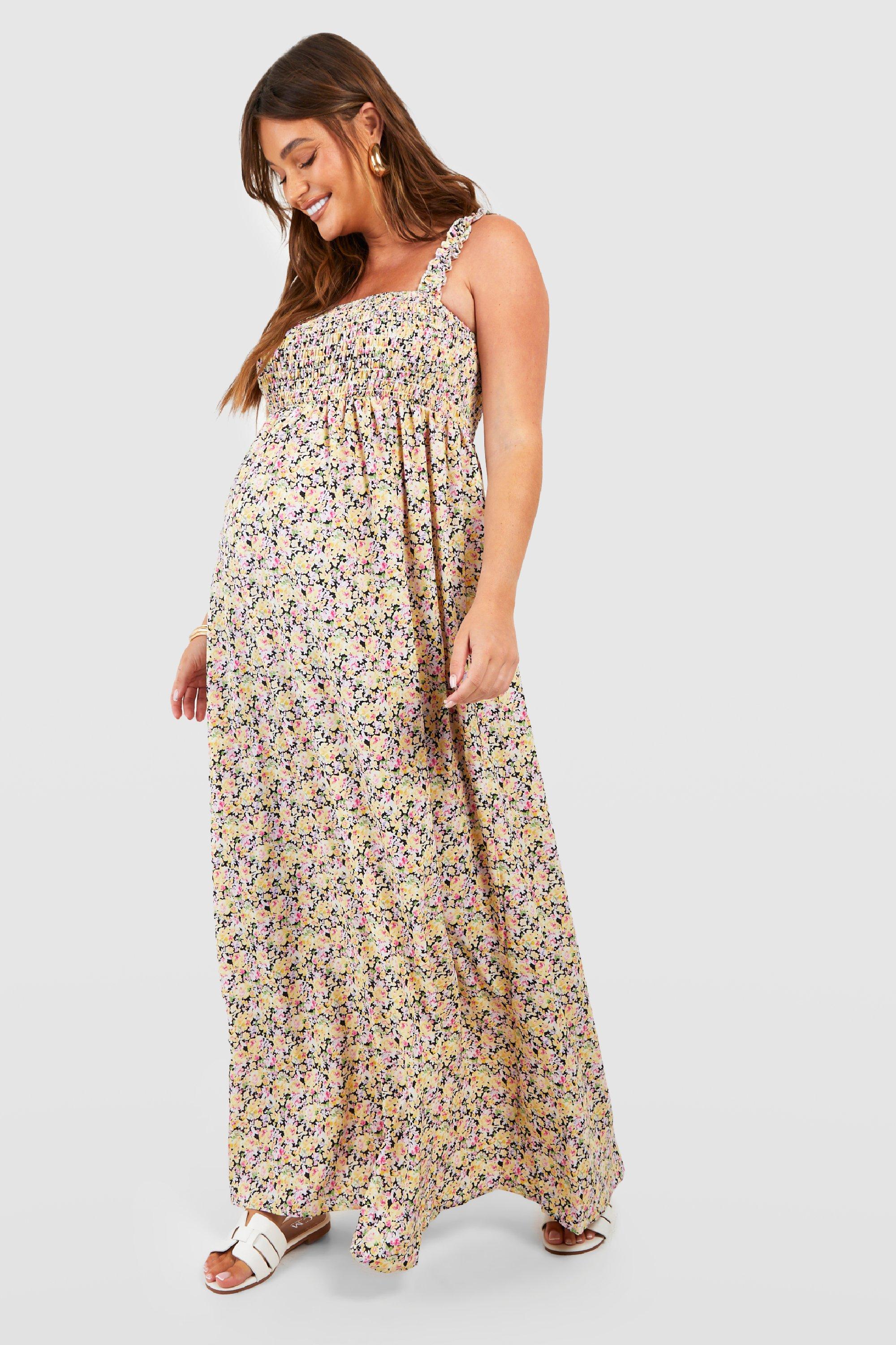 Maternity Floral Shirred Maxi Dress