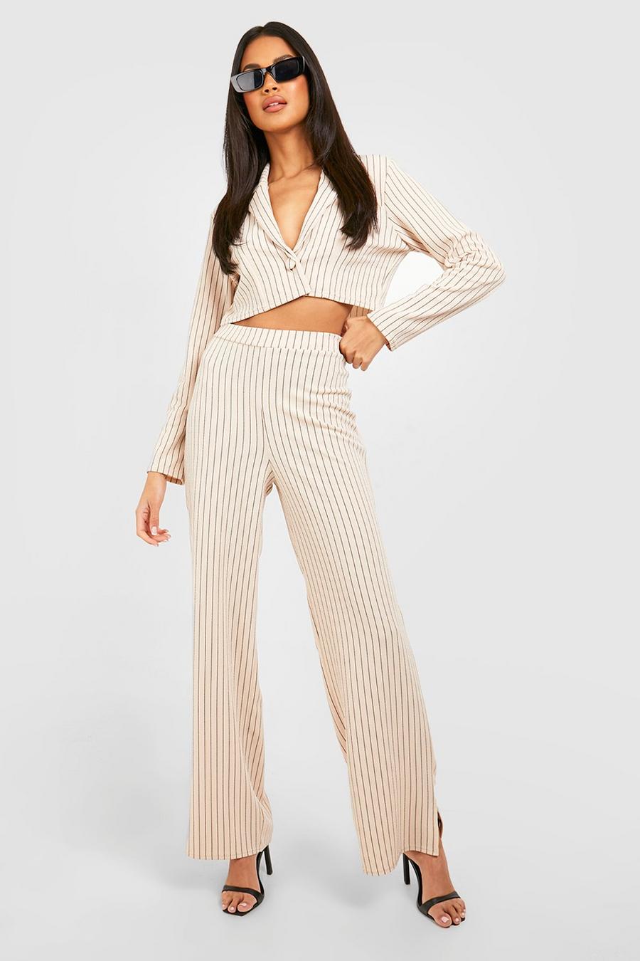 Stone Basic Jersey Pinstripe Wide Leg Trousers image number 1