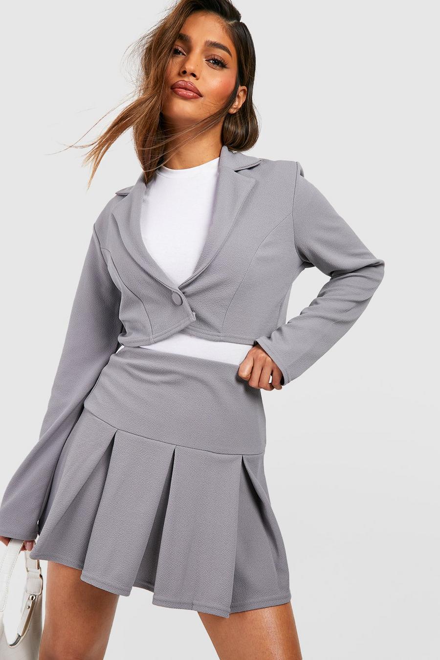 Grey Basic Jersey Pleated Mini Skirt  image number 1