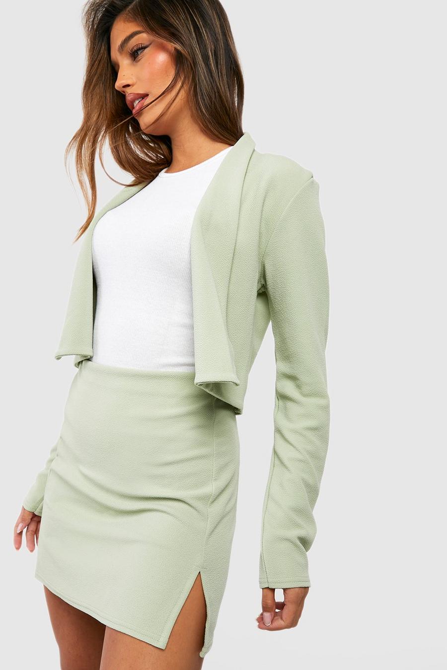 Sage verde Basic Jersey Split Front Mini Skirt