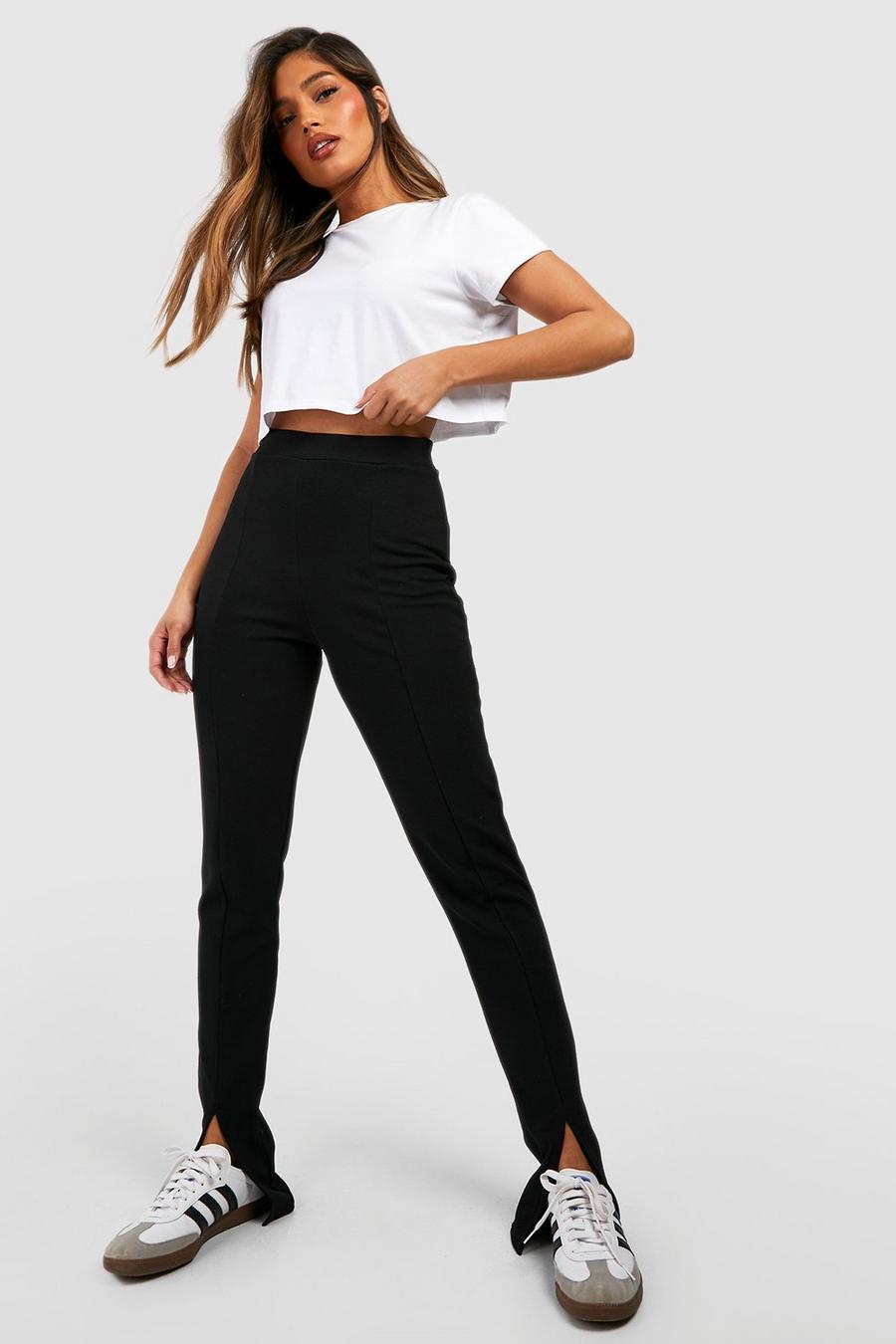 Black Basic Jersey Split Front Slim Fit Trousers image number 1