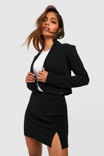 Black Basic Jersey Knit Cropped Blazer