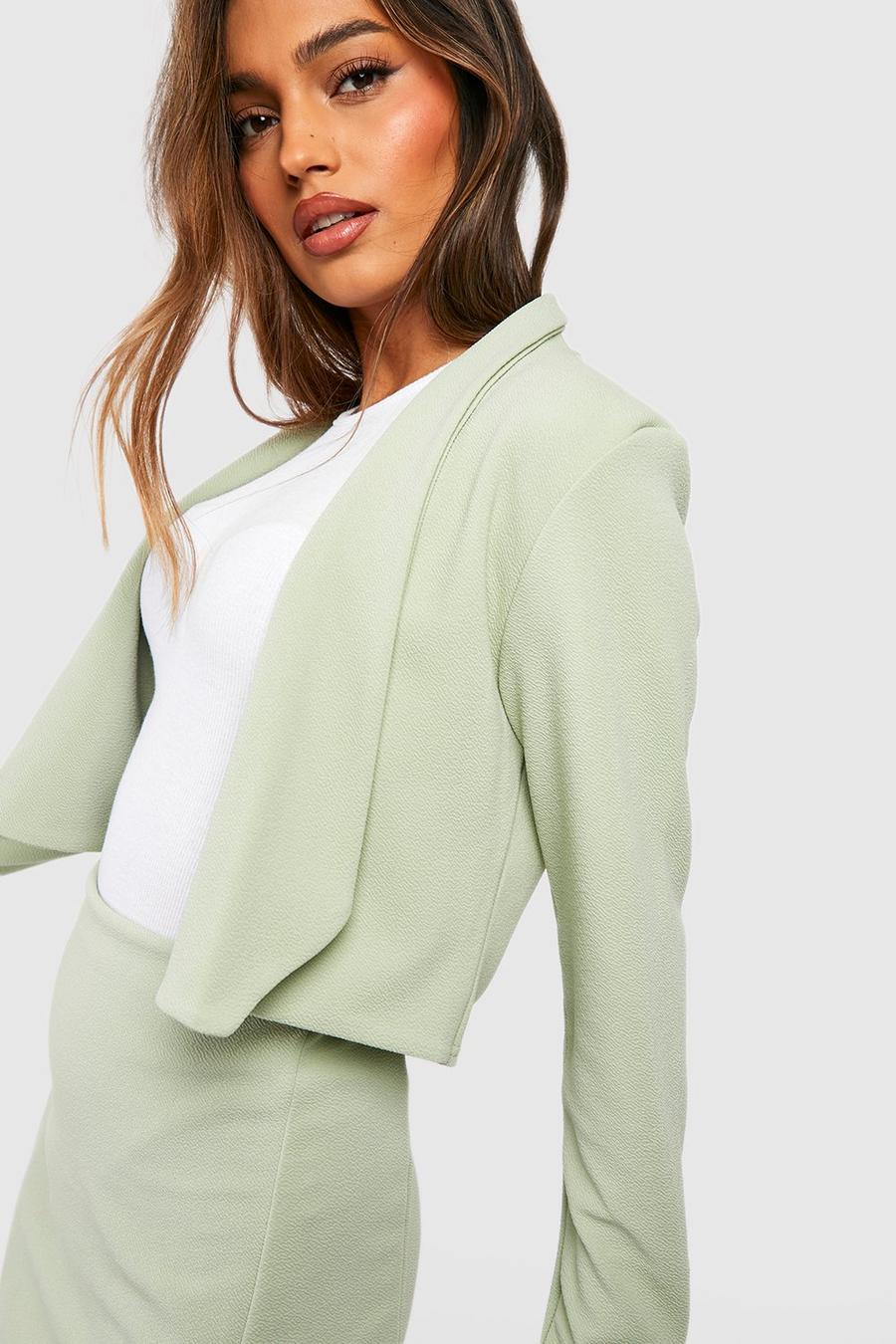 Sage green Basic Jersey Cropped Blazer