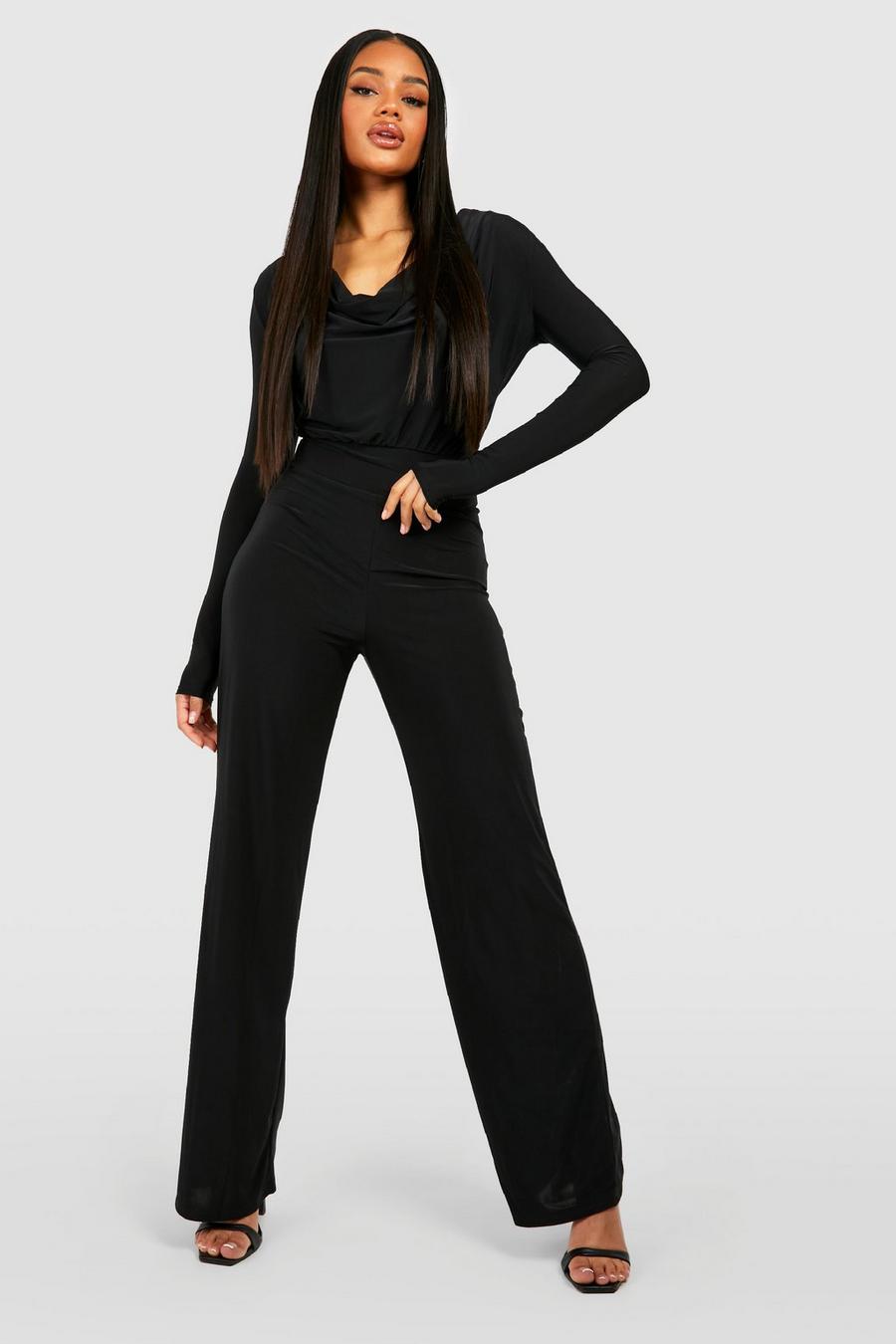 Black Slinky Jersey Wide Leg Trousers  image number 1