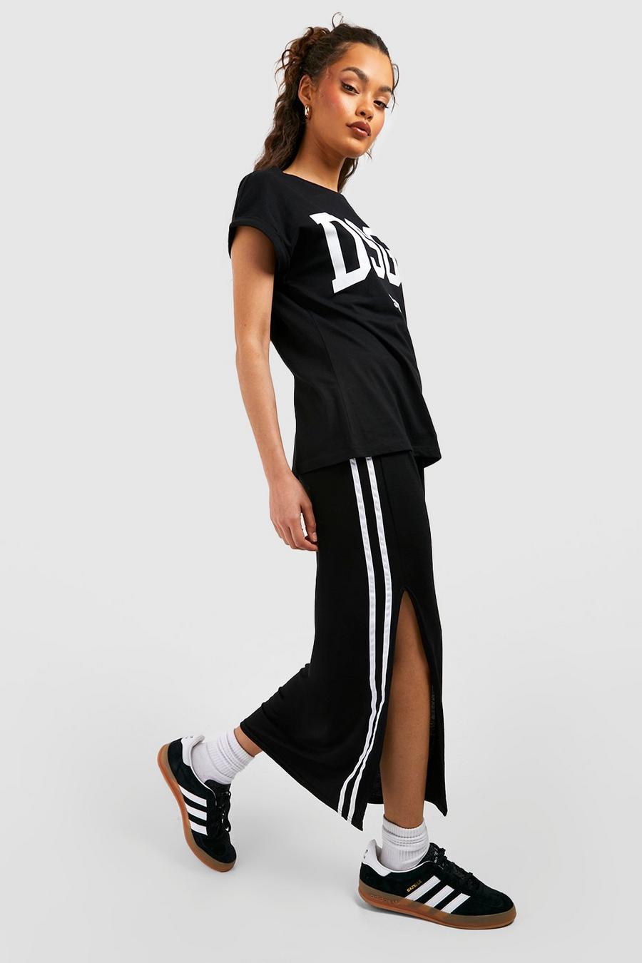 Black negro Basic Sports Stripe Split Midaxi Skirt