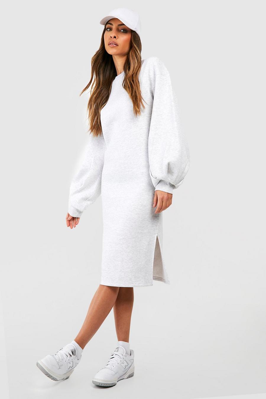 Oversize Midi-Sweatshirt-Kleid mit Blouson-Ärmeln, Grey marl image number 1