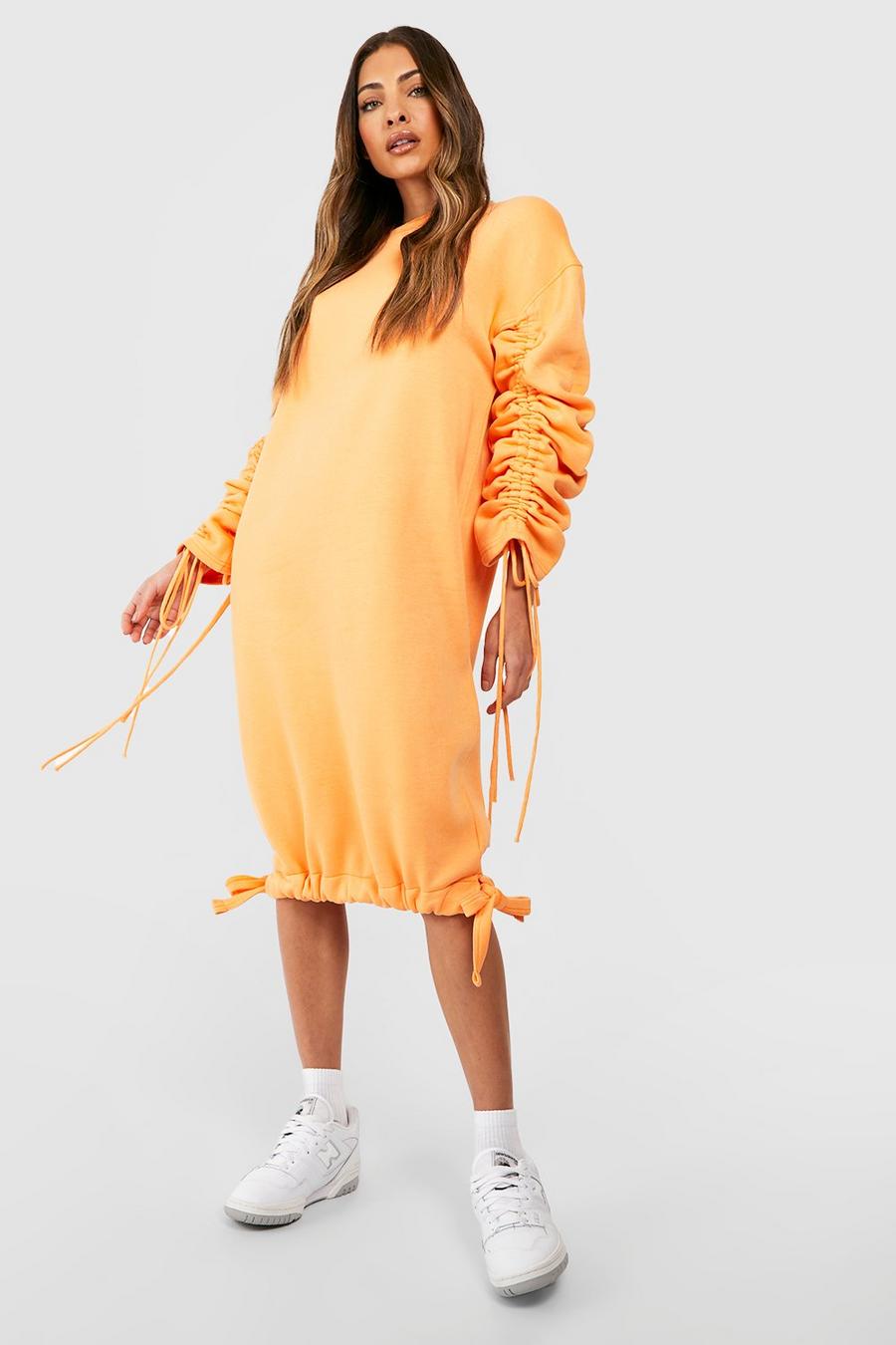 Vestito felpato oversize con ruches, Orange image number 1