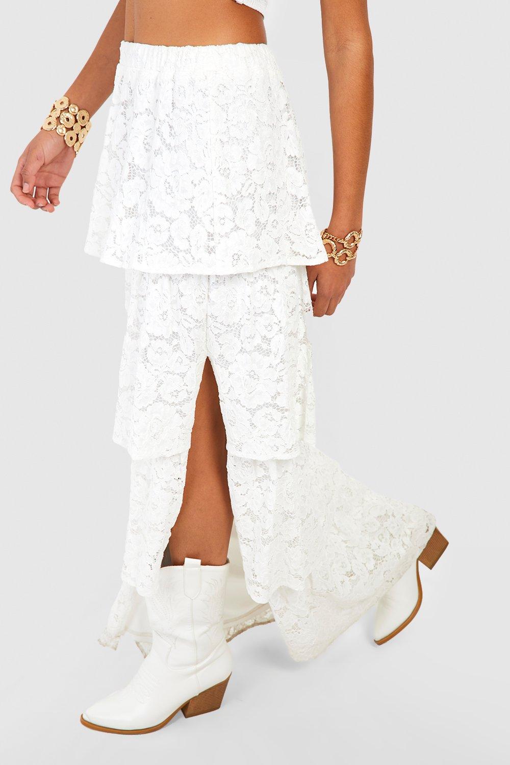 Lace Tiered Maxi Skirt | boohoo