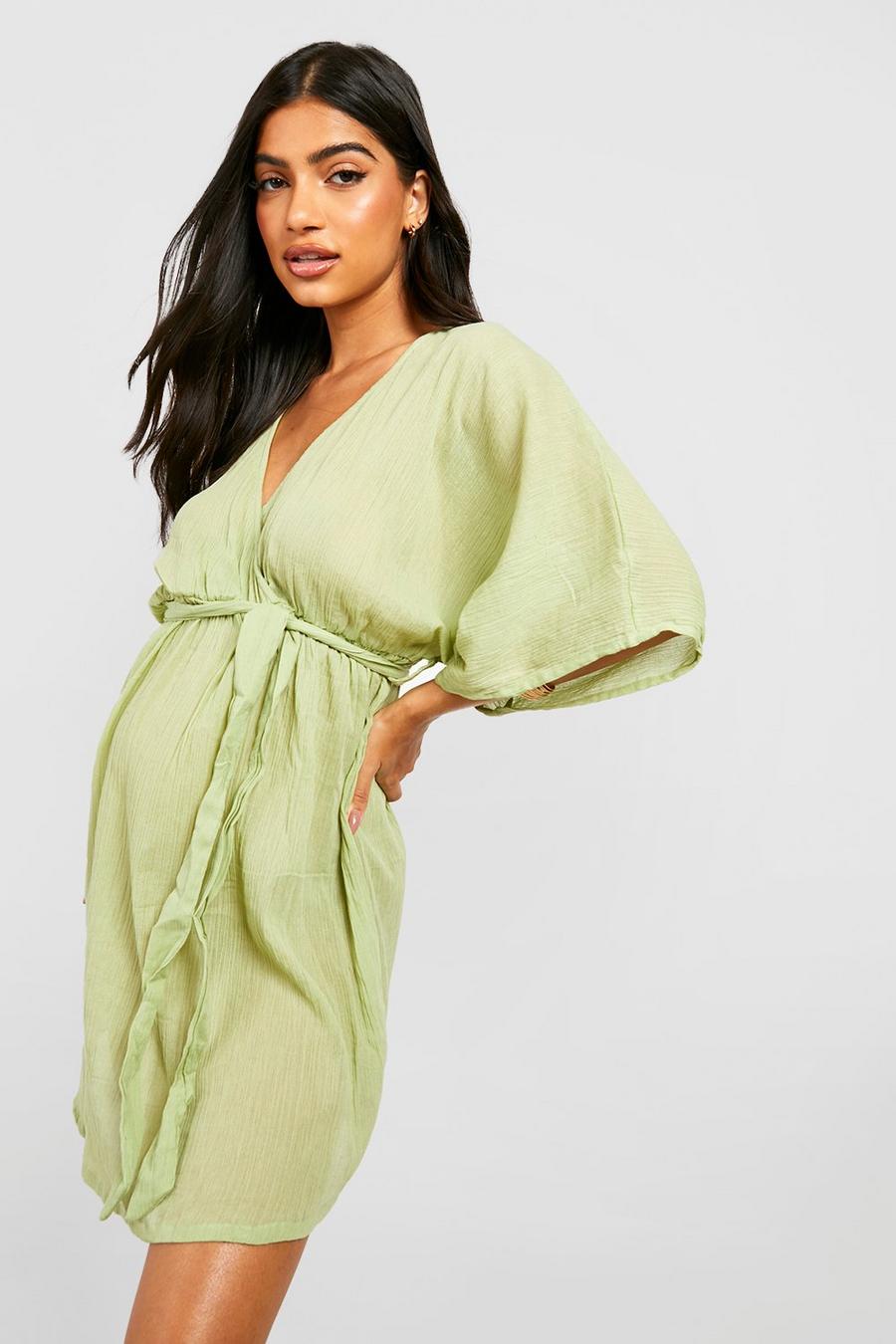 Maternity Wrap Beach Mini Dress, Sage verde