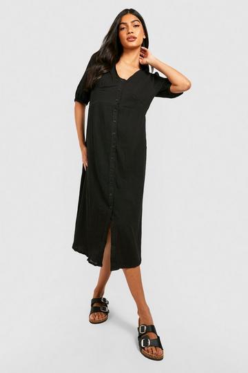 Maternity Cheesecloth Button Midi Dress black