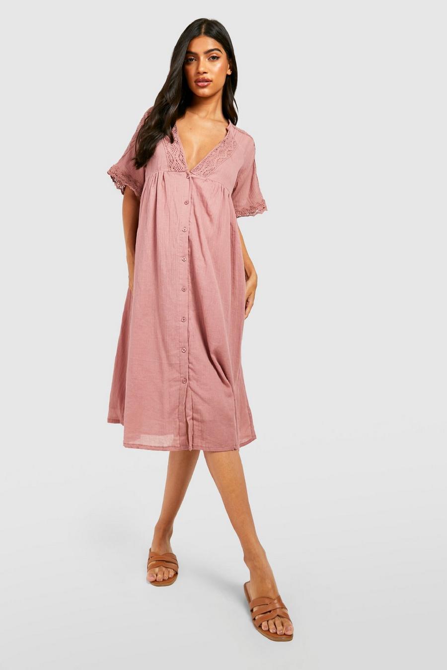Maternité - Robe de grossesse mi-longue en crochet, Blush rose image number 1