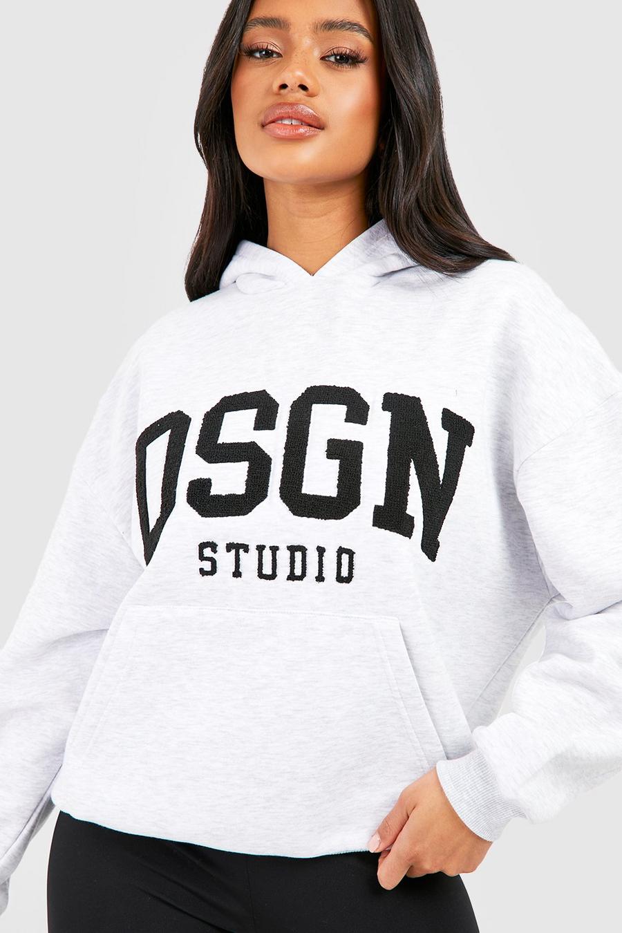 Ash grey Dsgn Silicone Towelling Applique Oversized Hoodie