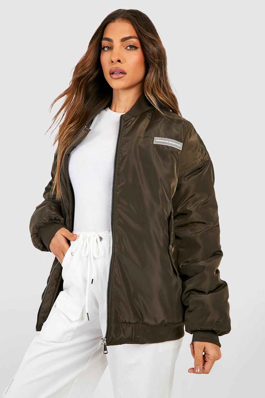 Giacca Bomber oversize con stemma in gomma, Khaki image number 1