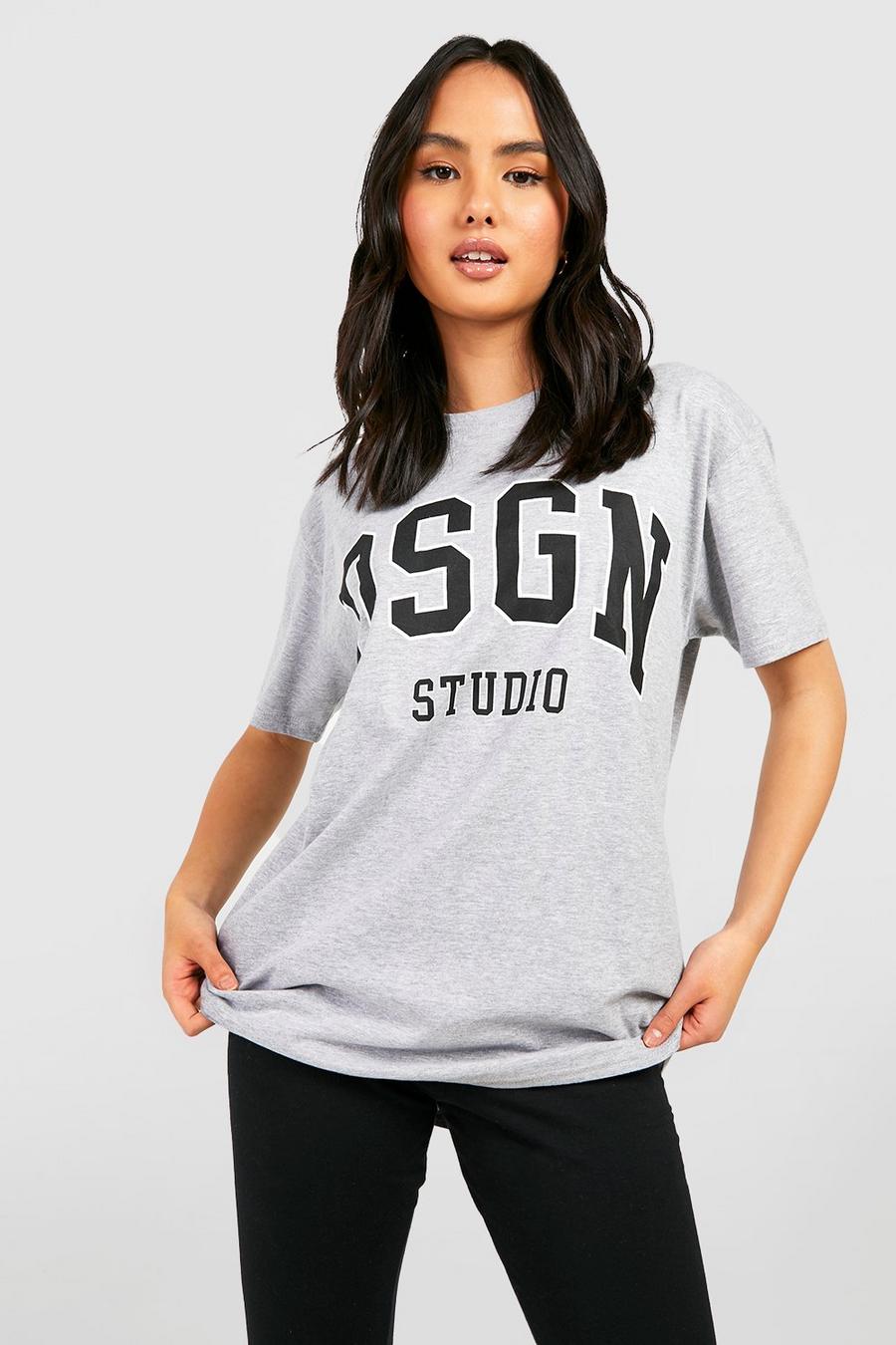Camiseta oversize con eslogan Dsgn Studio, Grey grigio
