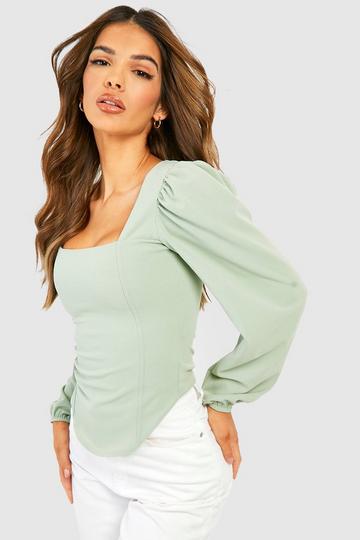 Sage Green Long Sleeve Corset Top