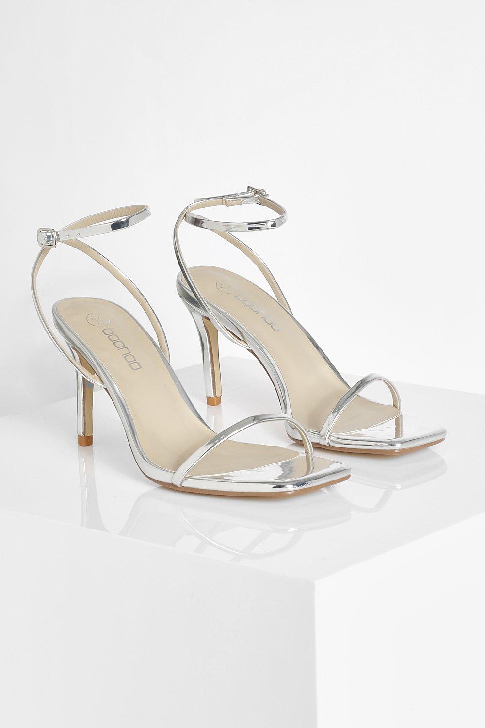 Silver barely there heeled cheap sandals