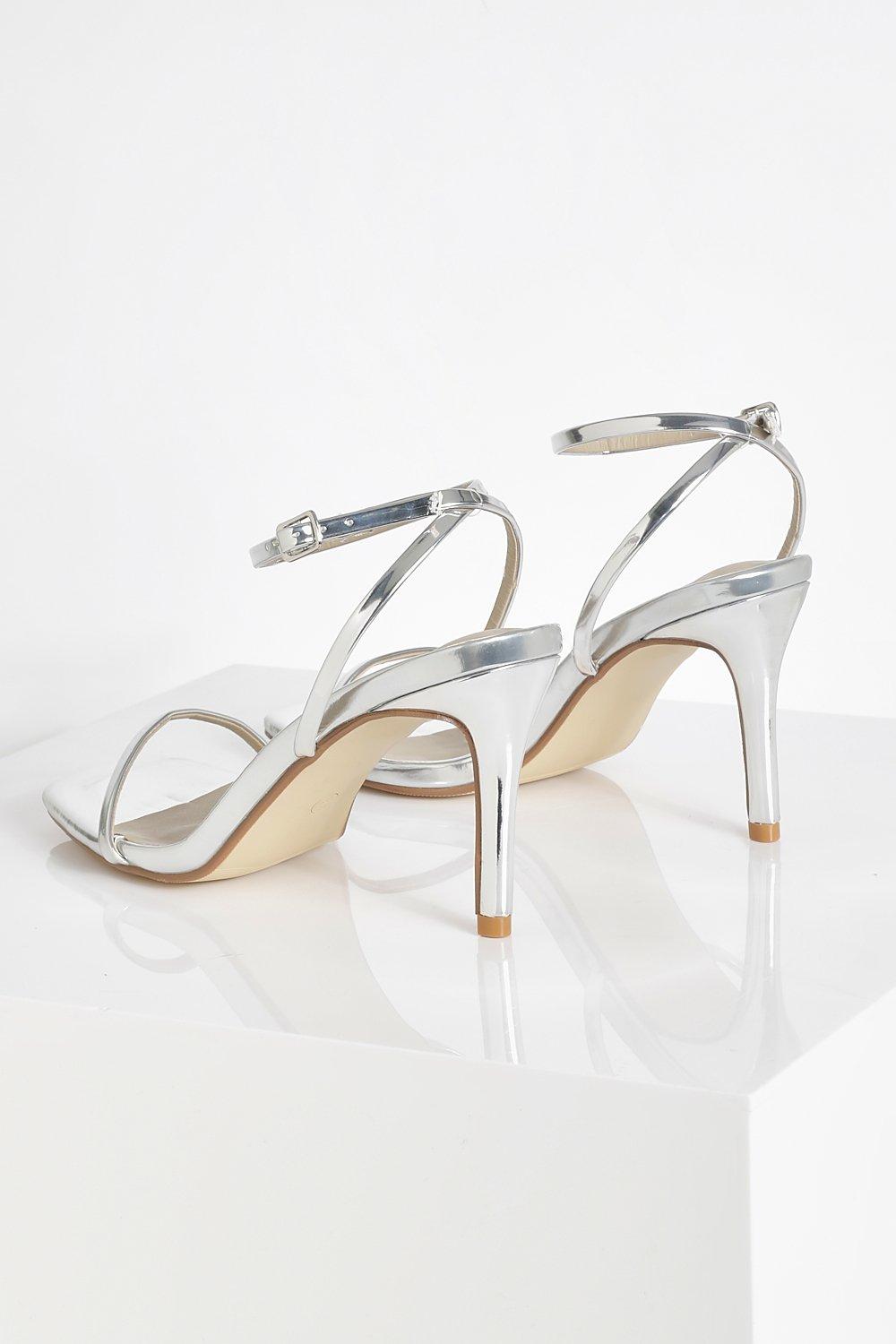 Low silver strappy heels sale