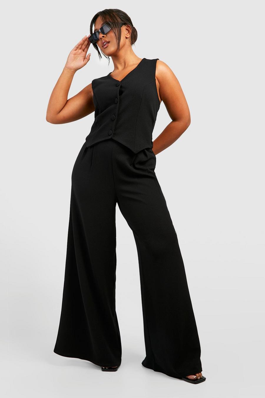 Black Plus Basic Jersey Tailored Wide Leg Trousers image number 1