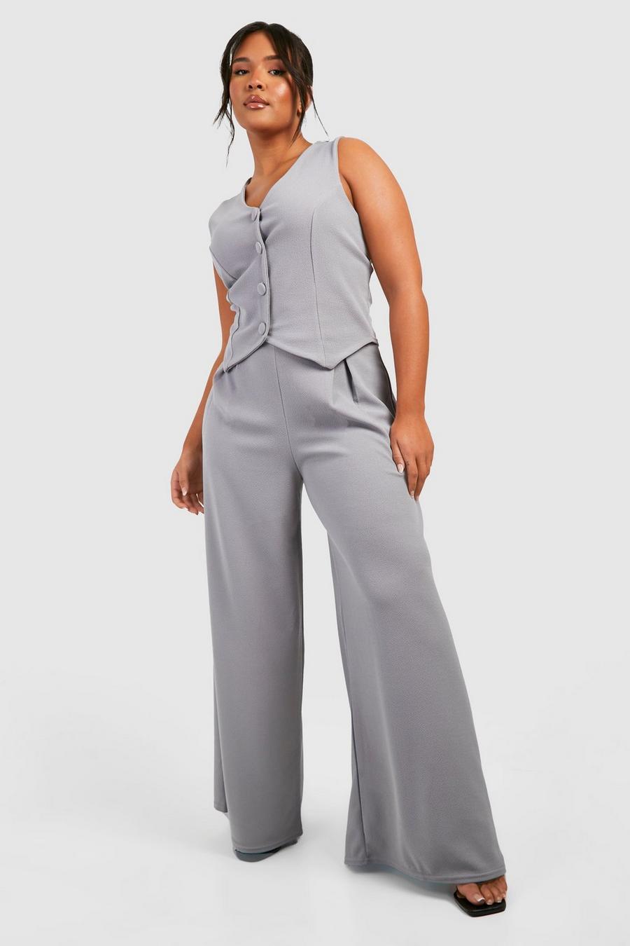 Pantalón Plus básico entallado de pernera ancha y tela jersey, Grey image number 1
