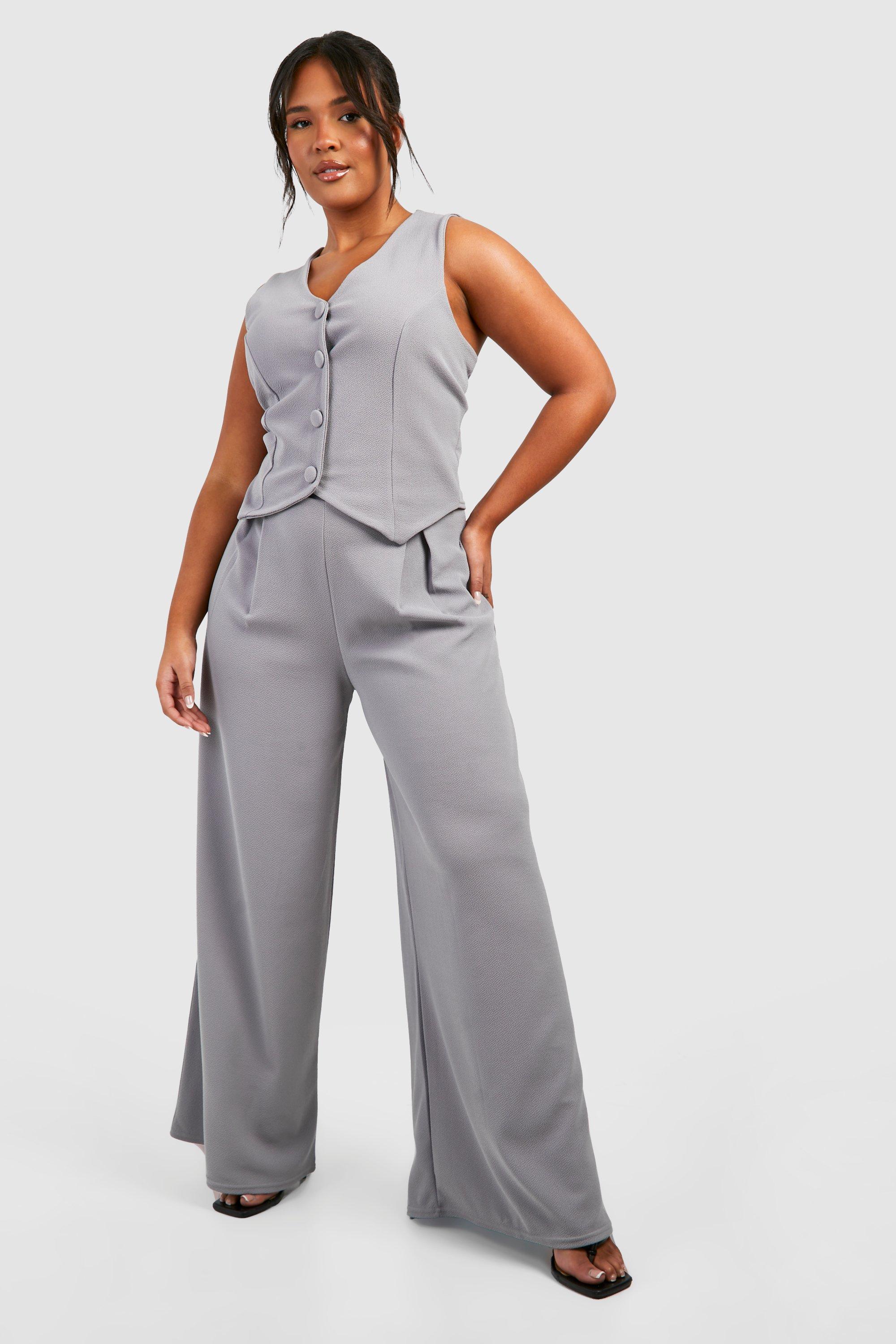 Ash Grey Jersey Contrast Seam Wide Leg Pants