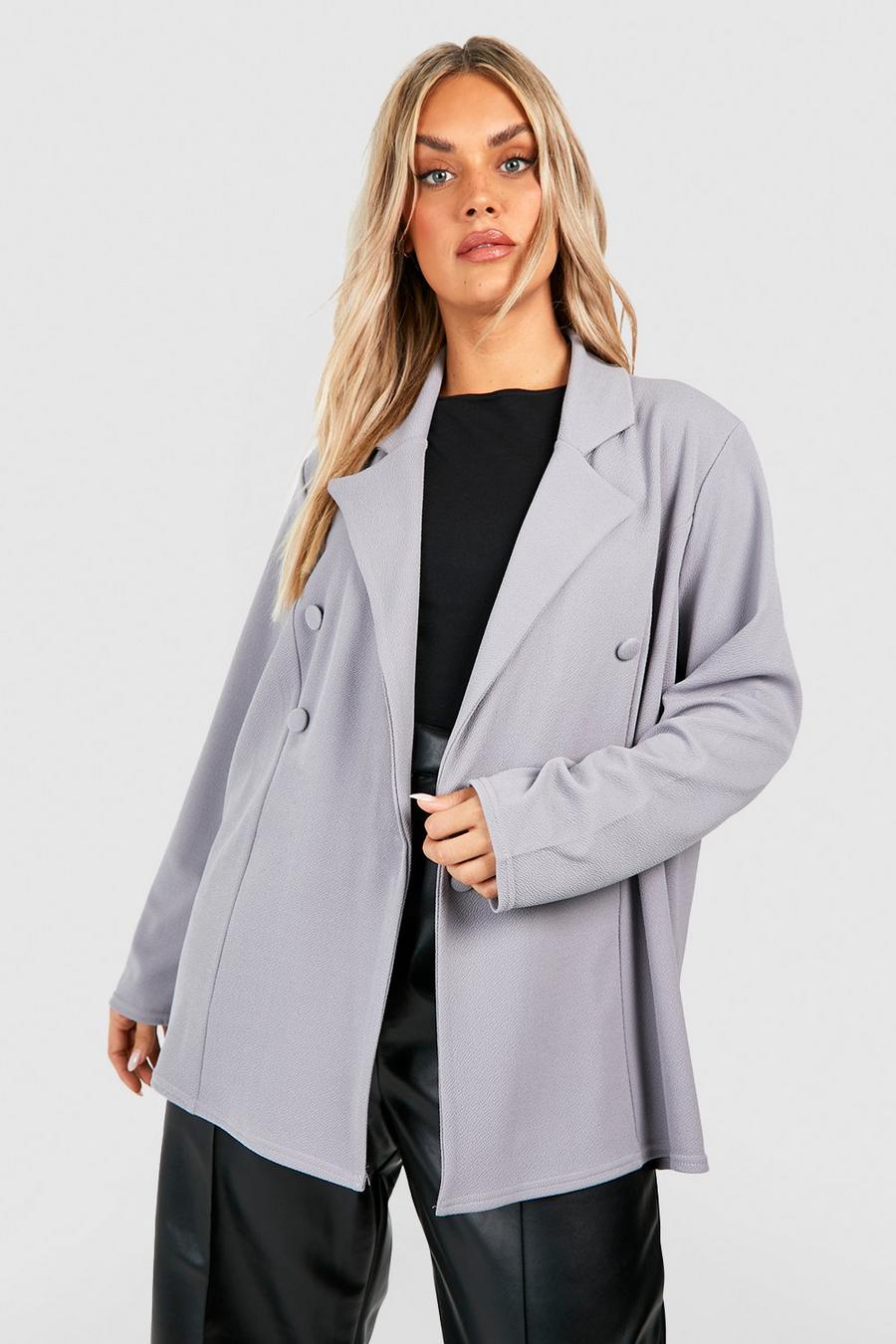 Grey Plus Basic Jersey Knit Oversized Blazer