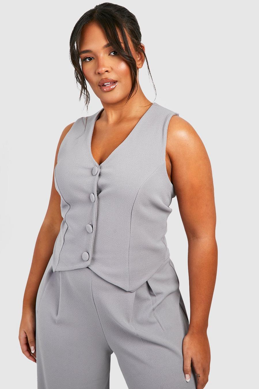 Grey Plus Basic Jersey Self Fabric Button Waist Coat image number 1