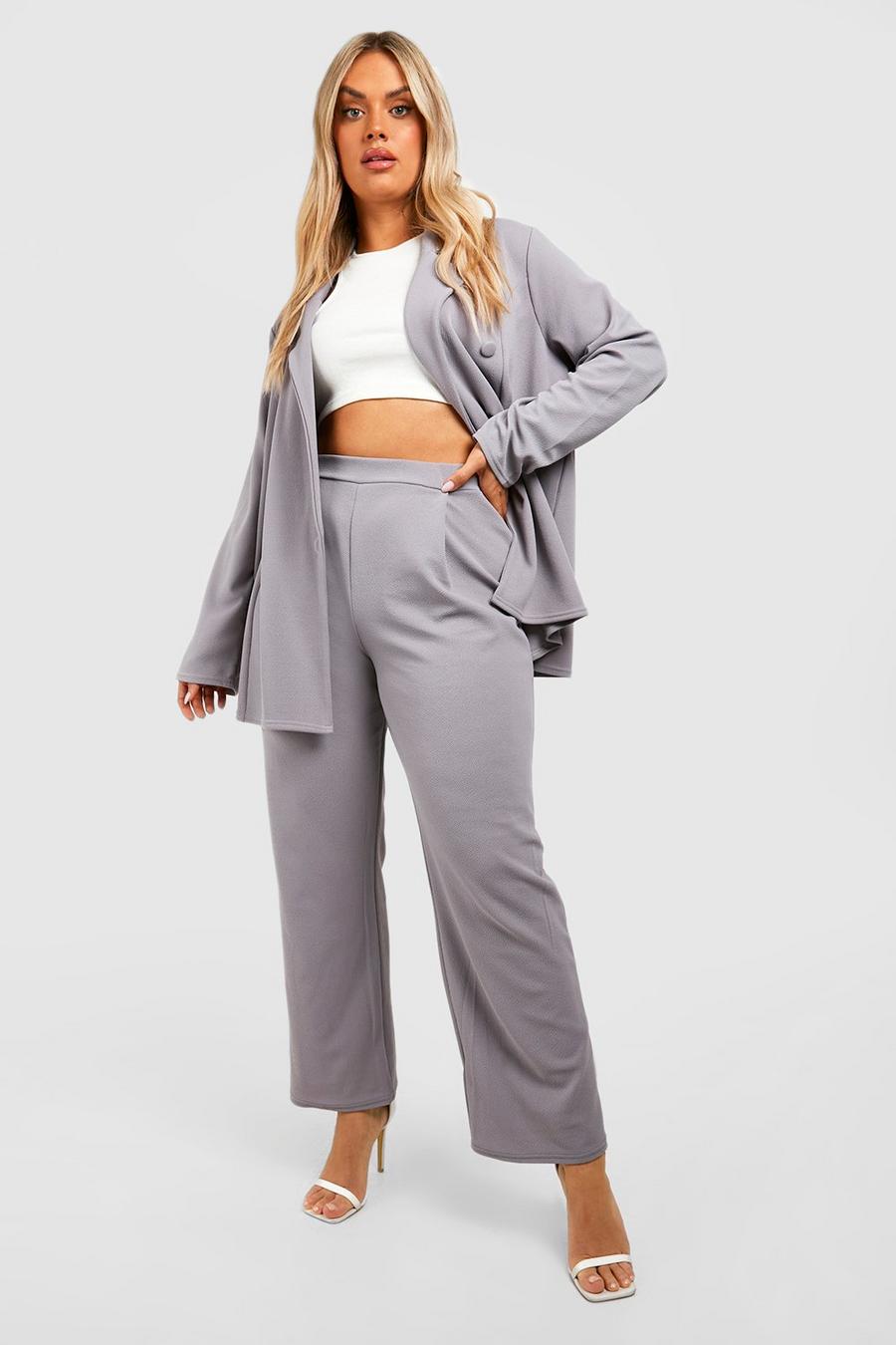 Grey Plus Basic Jersey Knit Dress Pants