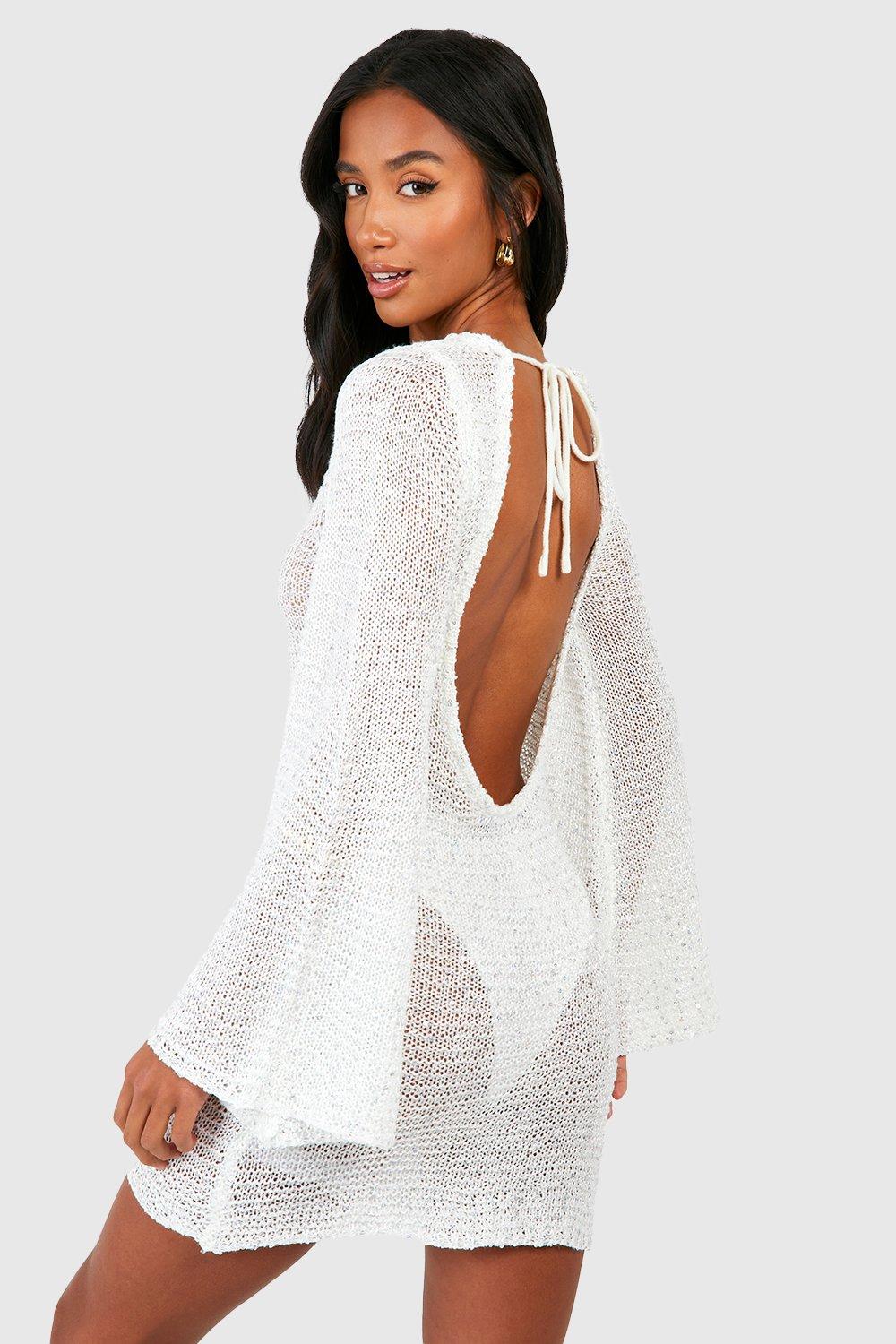 New Look crochet mini flared dress in white