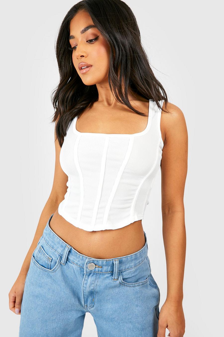 Top a corsetto Plus Size a coste, White image number 1