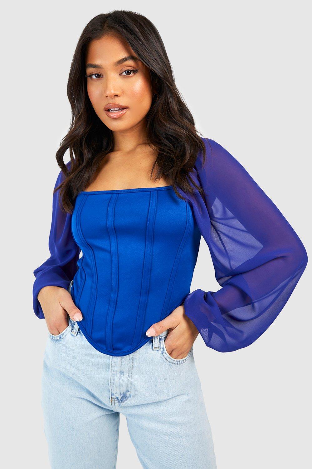 Buy Rozie Corsets Blue Puff-sleeve Corset Top in Denim for Women in Saudi