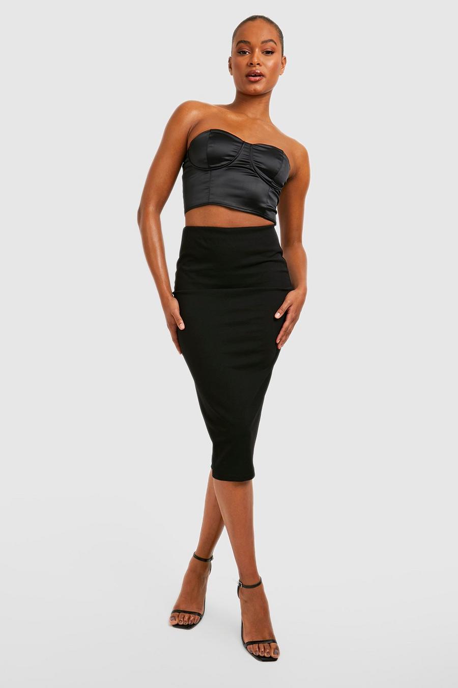 Black Tall Basic Scuba Midi Skirt image number 1