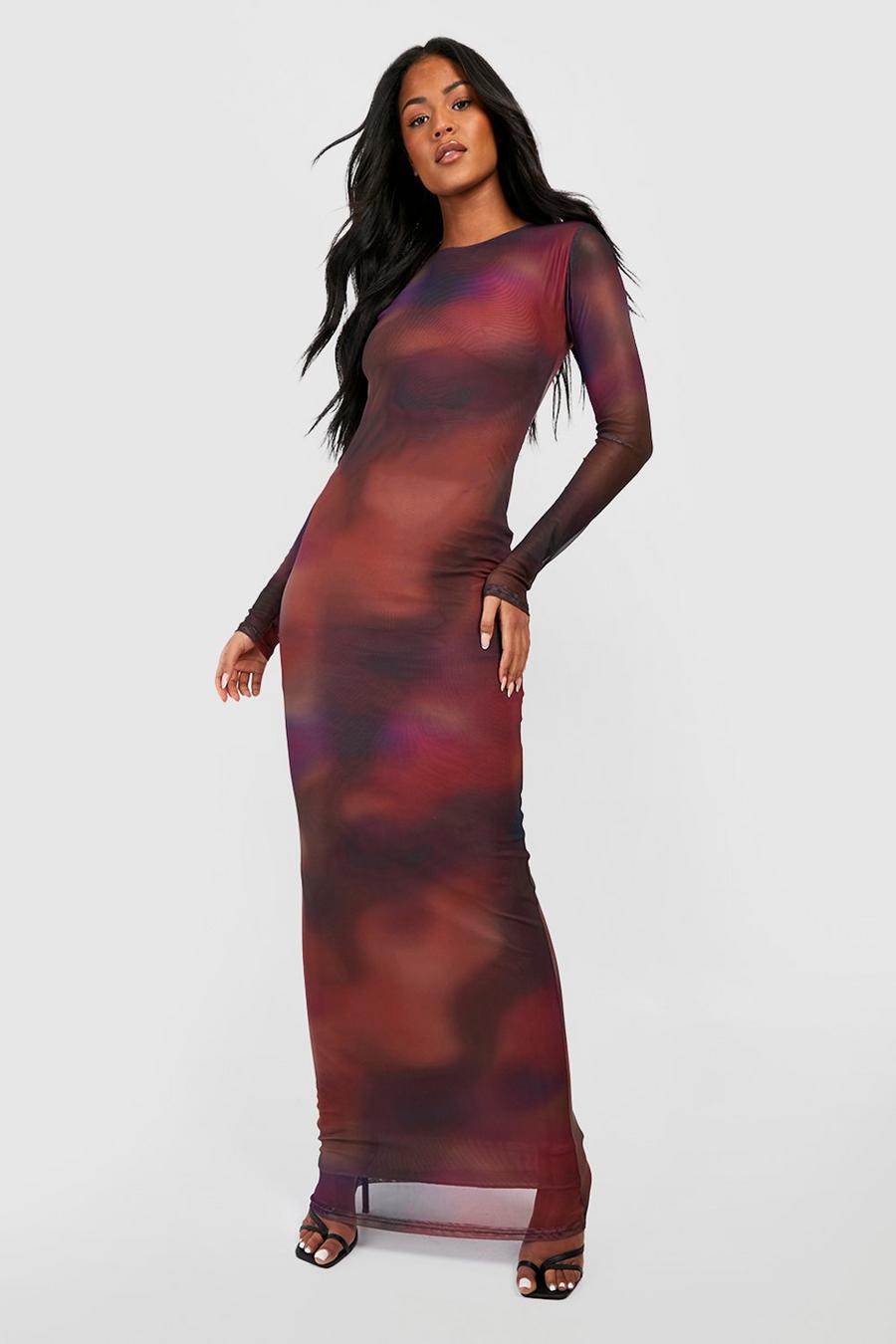 Multi Tall Tie Dye Mesh Longsleeve Maxi Dress image number 1