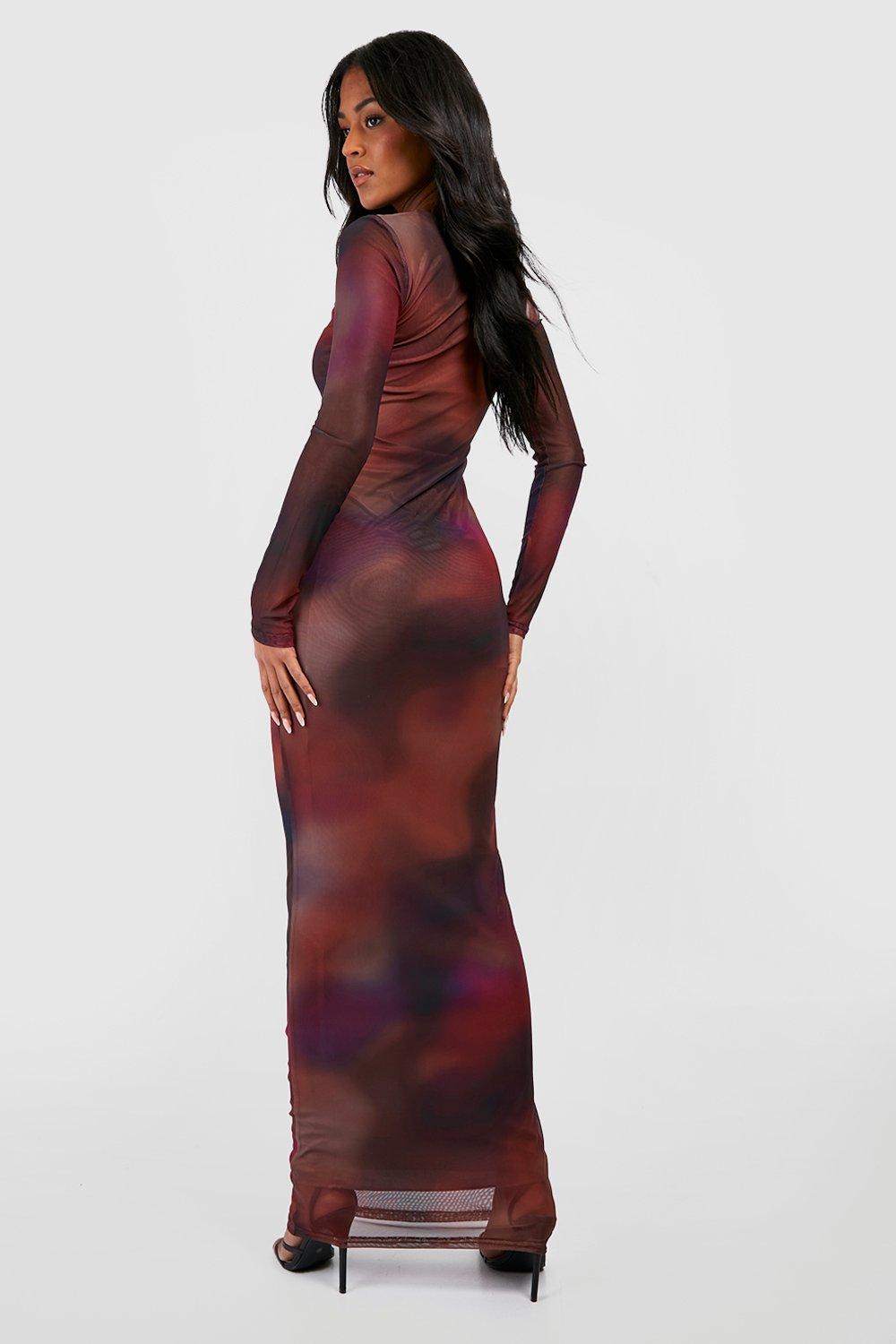 Tall langarmliges Batik Maxikleid aus Mesh