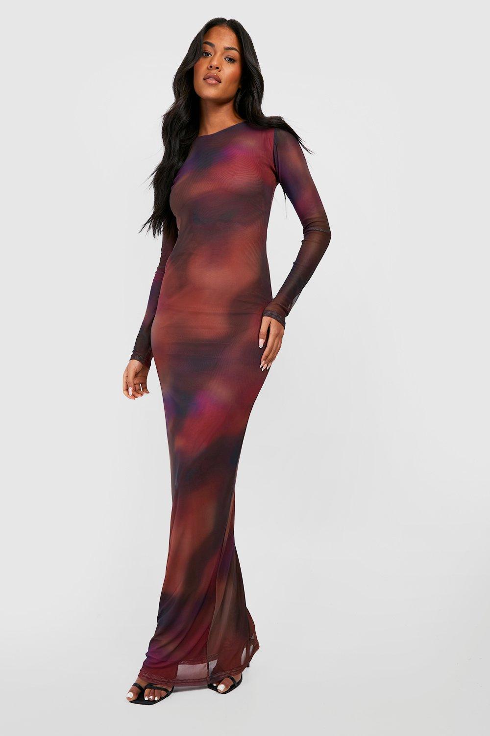 Tall Tie Dye Mesh Longsleeve Maxi Dress | boohoo