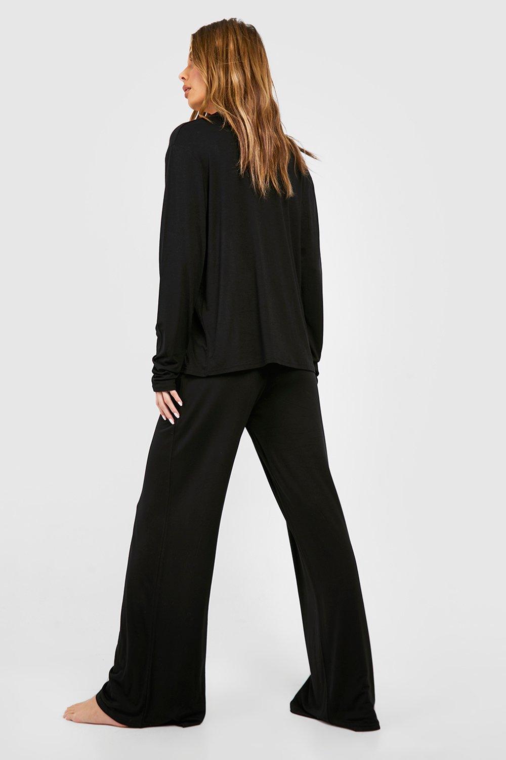 Black wide leg pyjama bottoms sale