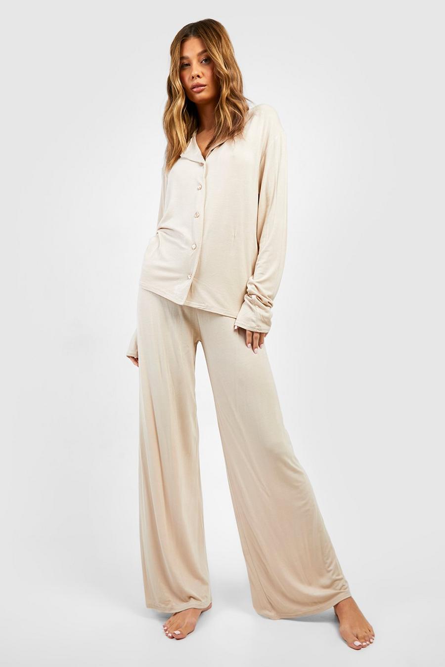 Jersey Pyjama-Hose mit weitem Bein, Stone image number 1