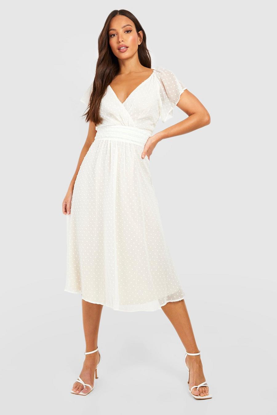 Champagne Tall Angel Sleeve Dobby Occasion Midi Dress image number 1