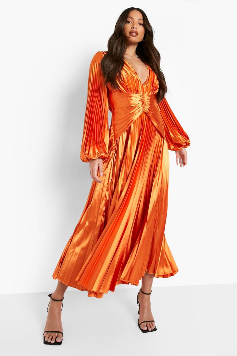Mango Tall Satin Pleated Midi Occasion Dress