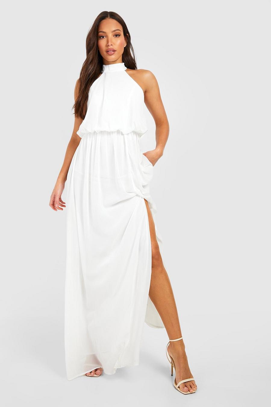 Ivory white Tall Halter Neck Occasion Maxi Dress