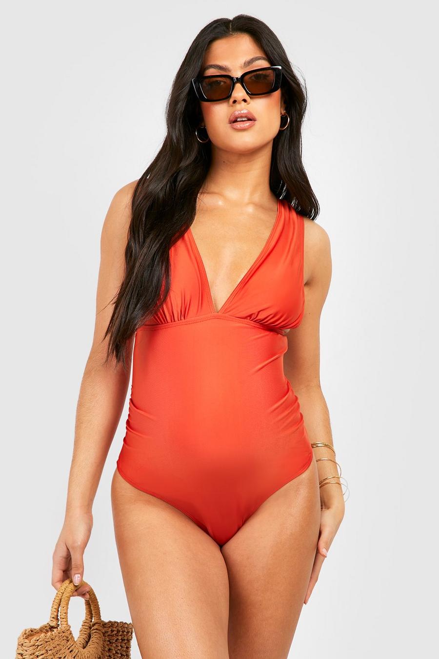 Red Maternity Essential Deep Plunge Swimsuit image number 1