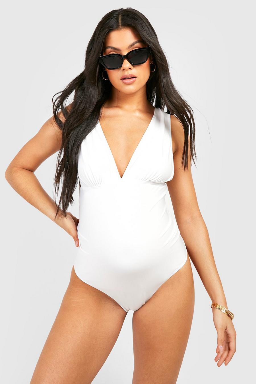 White Maternity Essential Deep Plunge Swimsuit image number 1