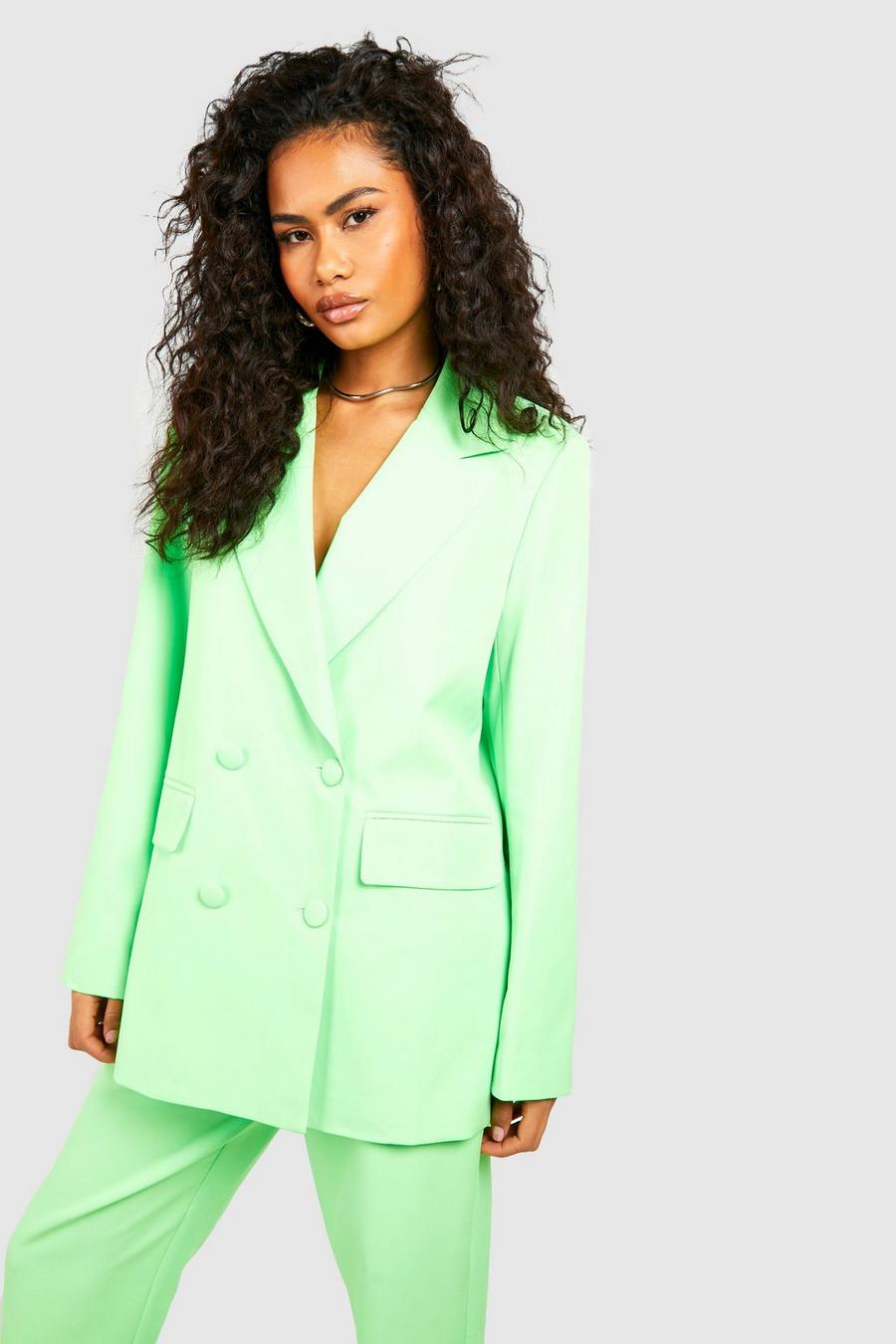 Neon-green Neon Relaxed Fit Double Breasted Tailored Blazer image number 1