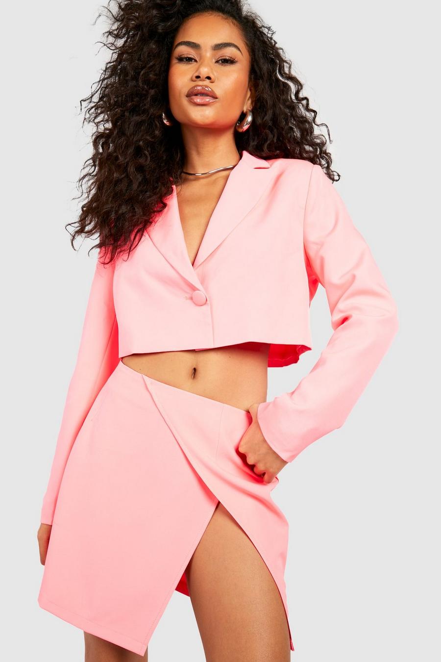 Neon-pink Neon Cropped Tailored Blazer
