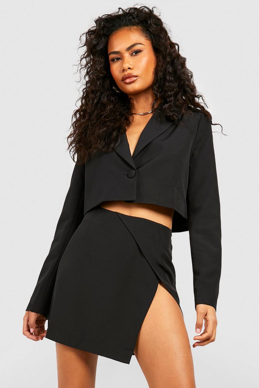 Black Neon Thigh Split Mini Skirt