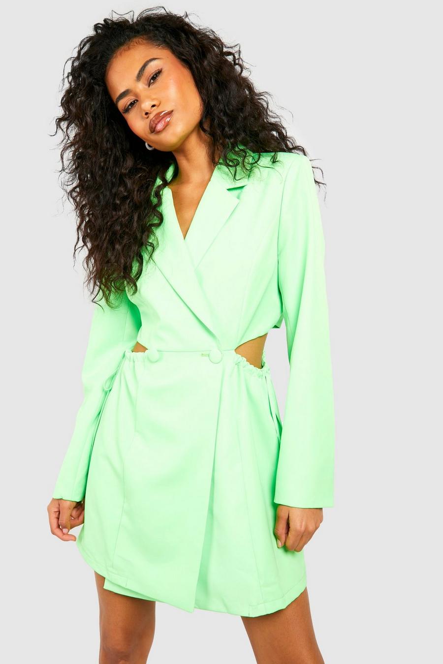 Robe blazer fluo froncée nouée, Neon-green image number 1
